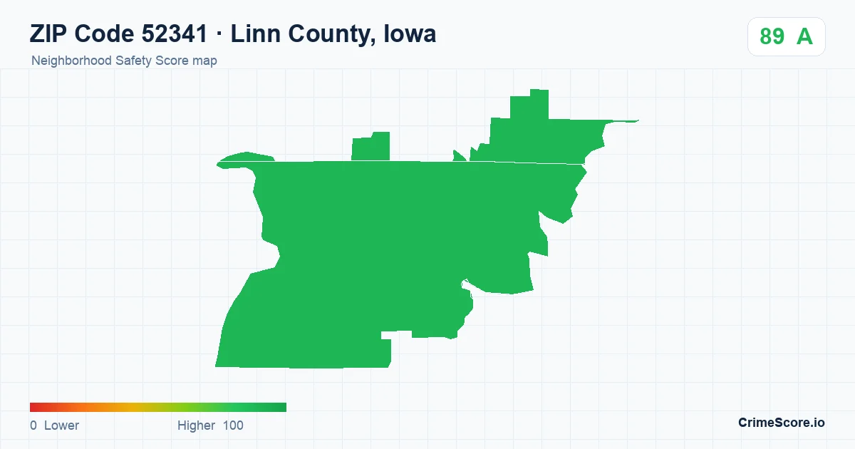 ZIP Code 52341 in Linn County, Iowa neighborhood Safety Score map