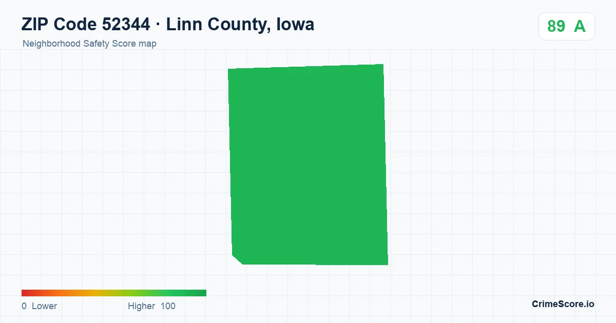 ZIP Code 52344 in Linn County, Iowa neighborhood Safety Score map