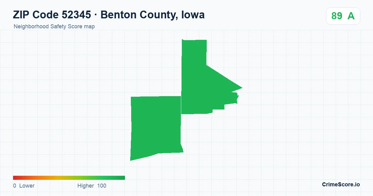 ZIP Code 52345 in Benton County, Iowa neighborhood Safety Score map