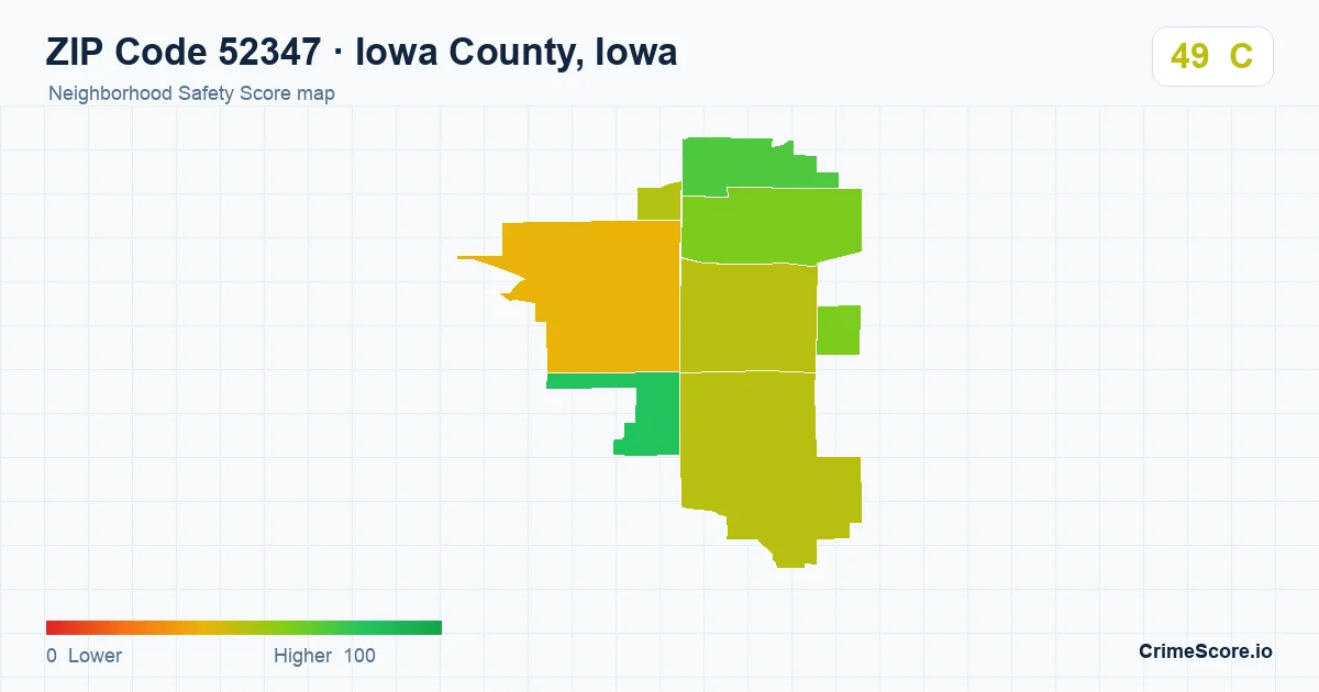 ZIP Code 52347 in Iowa County, Iowa neighborhood Safety Score map