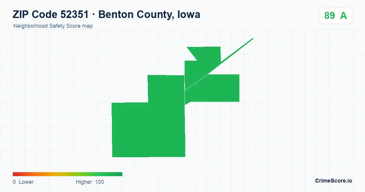 ZIP Code 52351 in Benton County, Iowa neighborhood Safety Score map