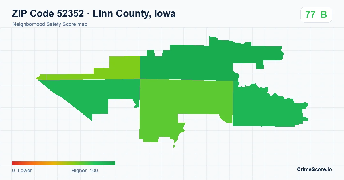 ZIP Code 52352 in Linn County, Iowa neighborhood Safety Score map