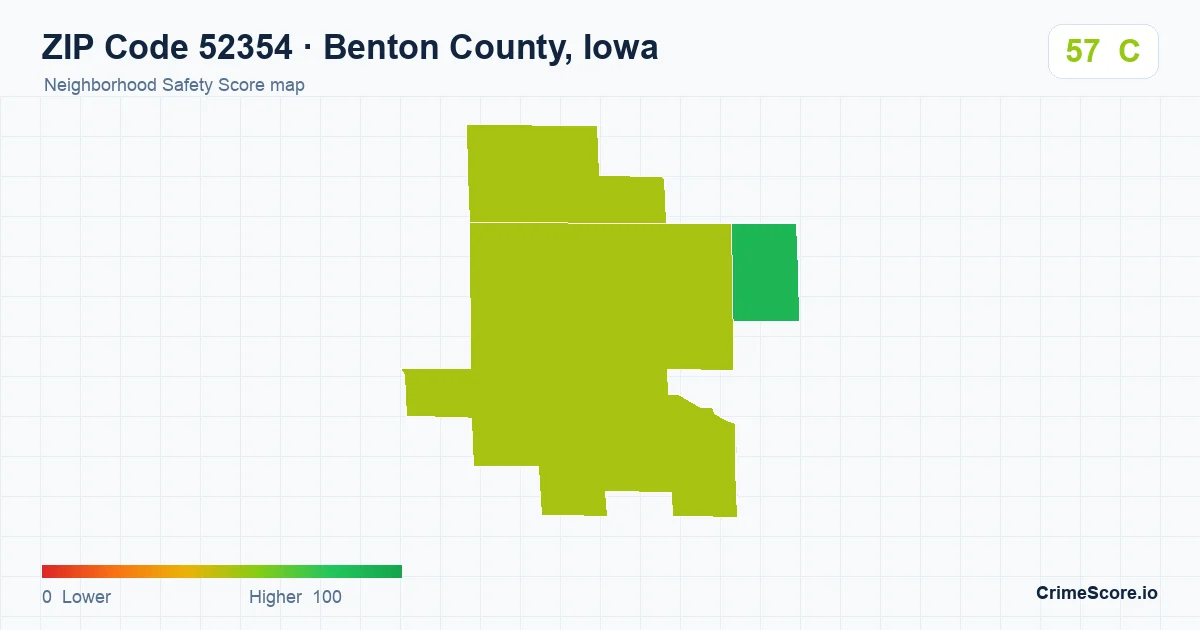 ZIP Code 52354 in Benton County, Iowa neighborhood Safety Score map