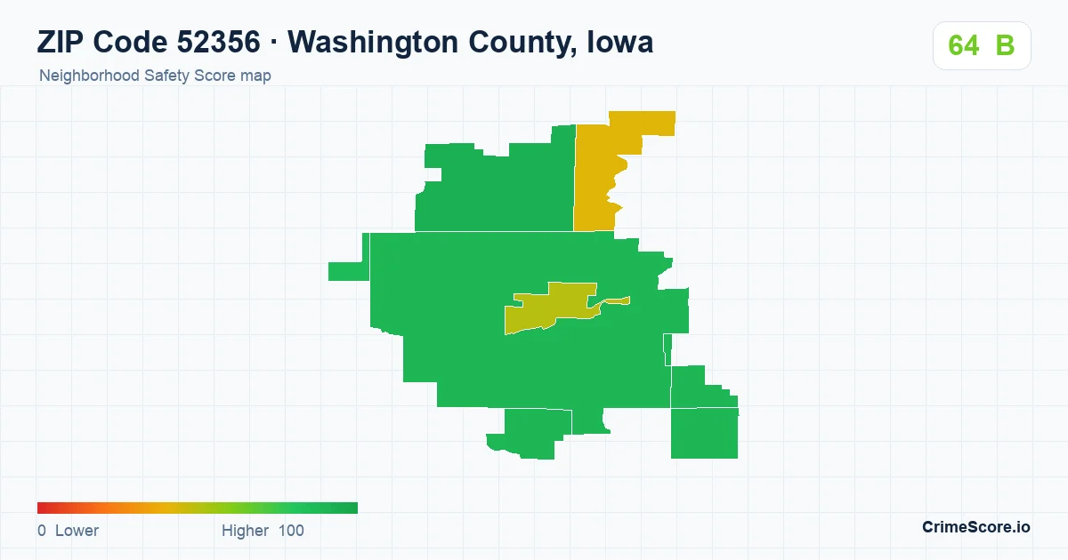 ZIP Code 52356 in Washington County, Iowa neighborhood Safety Score map