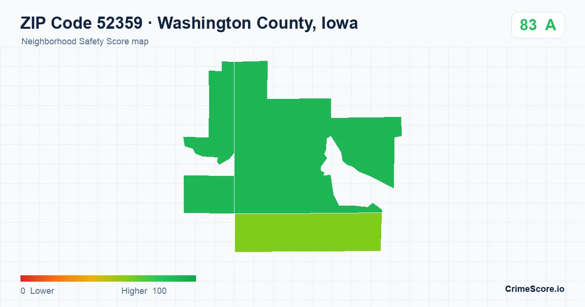 ZIP Code 52359 in Washington County, Iowa neighborhood Safety Score map