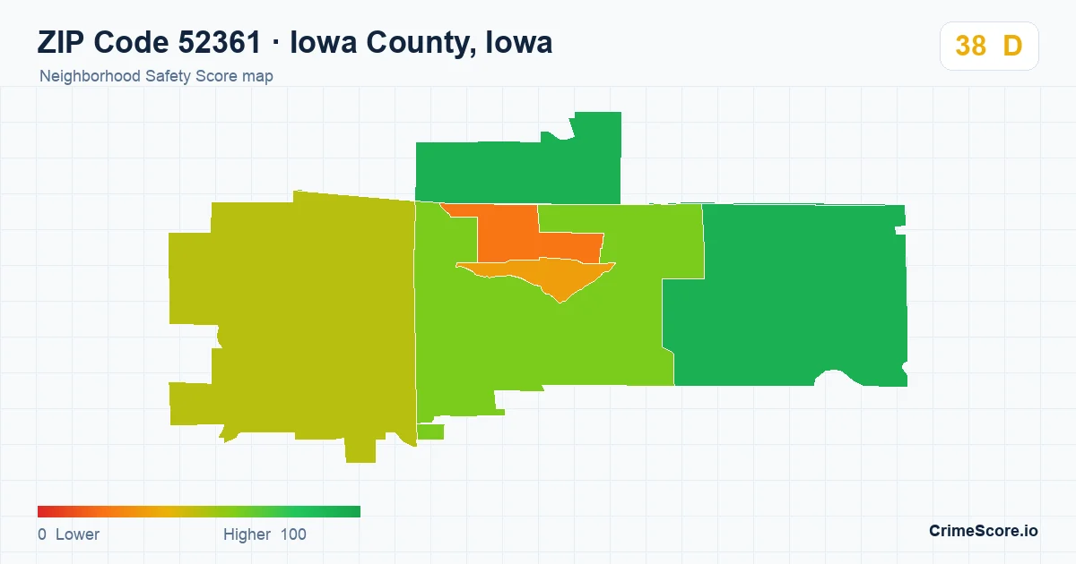 ZIP Code 52361 in Iowa County, Iowa neighborhood Safety Score map