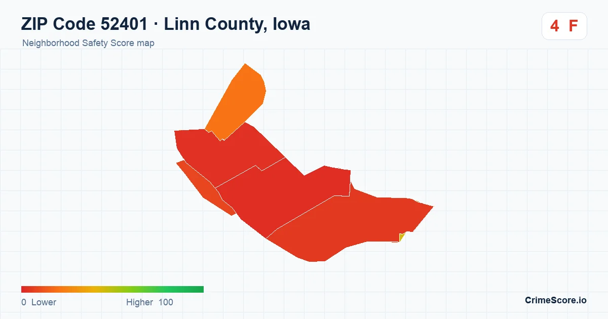 ZIP Code 52401 in Linn County, Iowa neighborhood Safety Score map