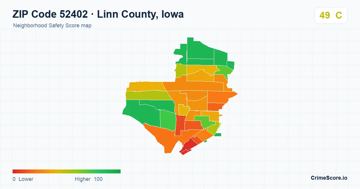 ZIP Code 52402 in Linn County, Iowa neighborhood Safety Score map