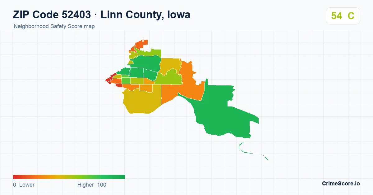 ZIP Code 52403 in Linn County, Iowa neighborhood Safety Score map