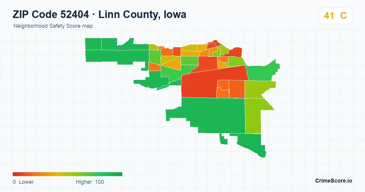 ZIP Code 52404 in Linn County, Iowa neighborhood Safety Score map