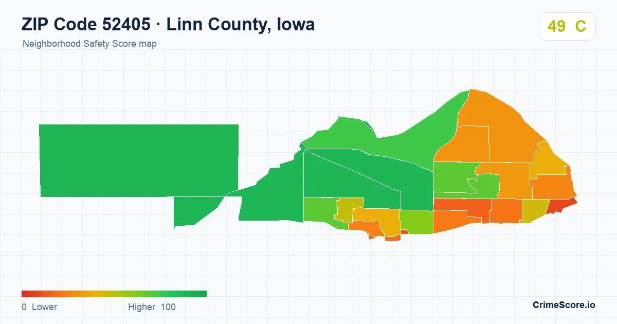 ZIP Code 52405 in Linn County, Iowa neighborhood Safety Score map