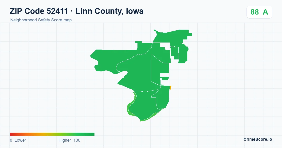 ZIP Code 52411 in Linn County, Iowa neighborhood Safety Score map