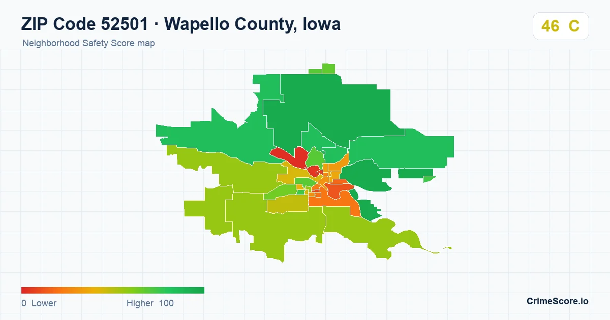 ZIP Code 52501 in Wapello County, Iowa neighborhood Safety Score map