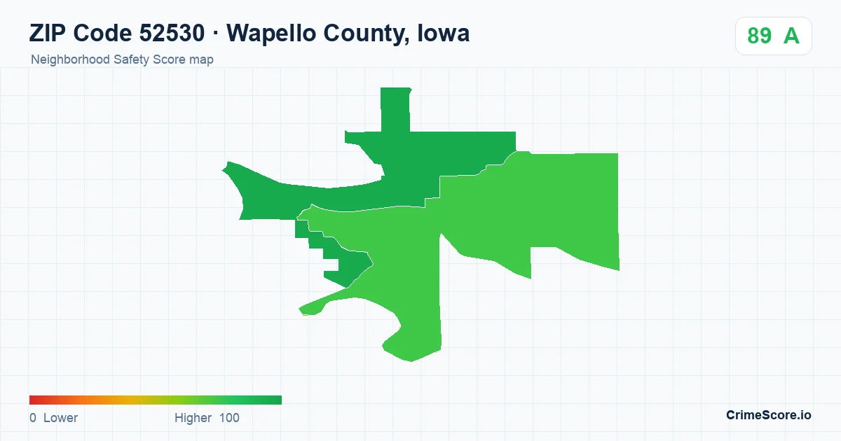 ZIP Code 52530 in Wapello County, Iowa neighborhood Safety Score map