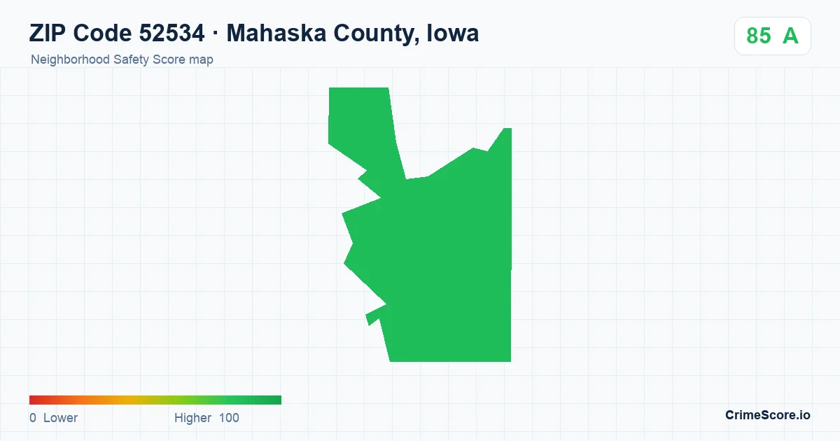 ZIP Code 52534 in Mahaska County, Iowa neighborhood Safety Score map