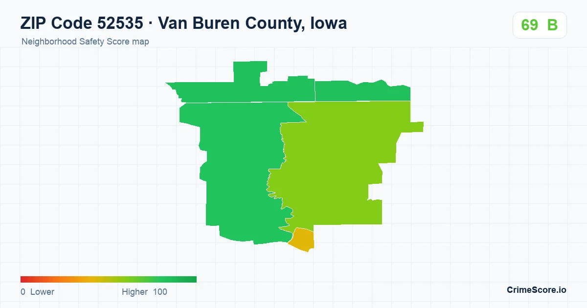 ZIP Code 52535 in Van Buren County, Iowa neighborhood Safety Score map