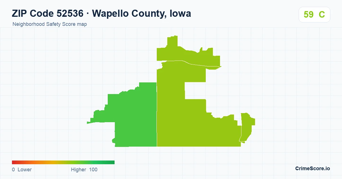 ZIP Code 52536 in Wapello County, Iowa neighborhood Safety Score map