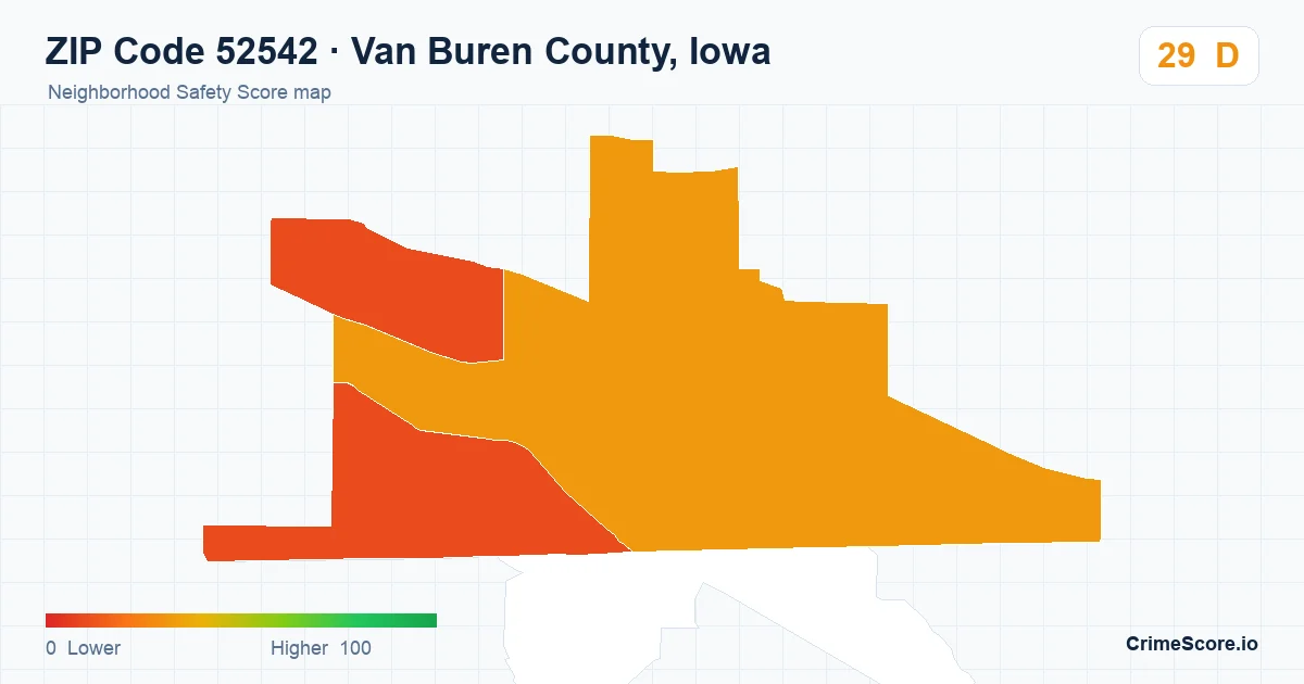 ZIP Code 52542 in Van Buren County, Iowa neighborhood Safety Score map