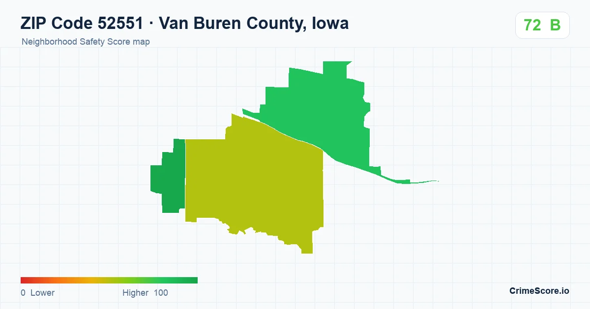ZIP Code 52551 in Van Buren County, Iowa neighborhood Safety Score map