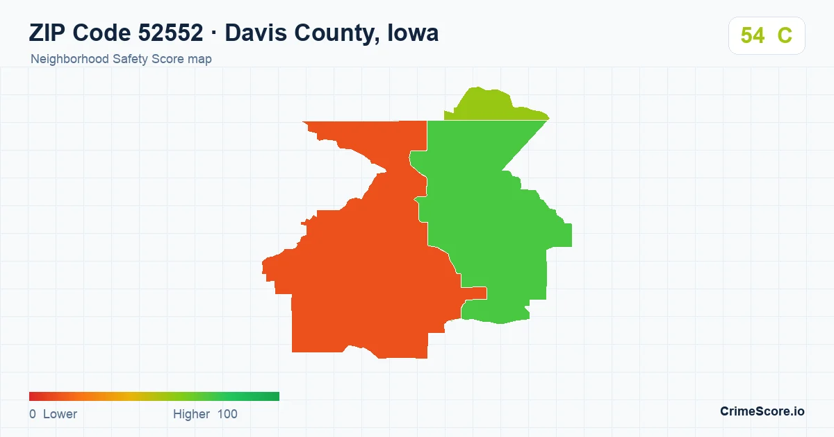 ZIP Code 52552 in Davis County, Iowa neighborhood Safety Score map
