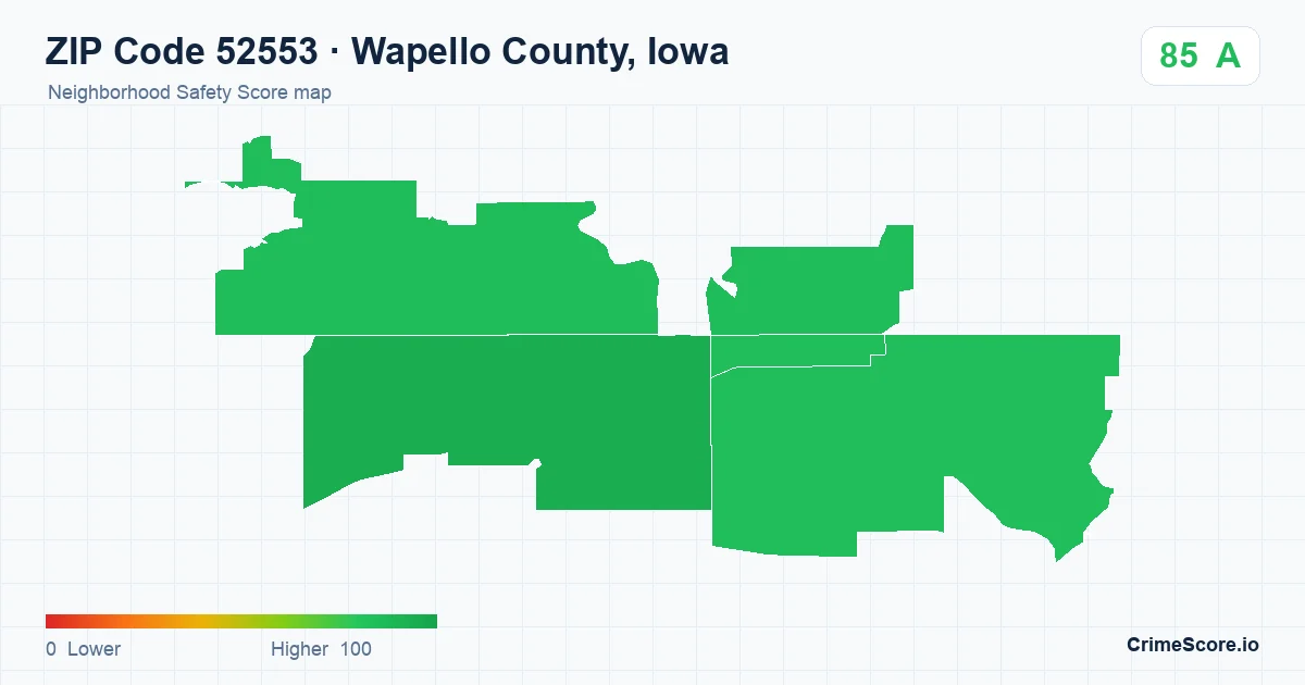 ZIP Code 52553 in Wapello County, Iowa neighborhood Safety Score map