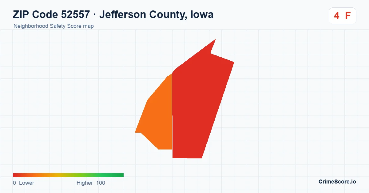 ZIP Code 52557 in Jefferson County, Iowa neighborhood Safety Score map