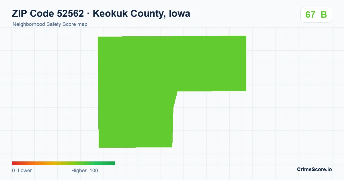 ZIP Code 52562 in Keokuk County, Iowa neighborhood Safety Score map