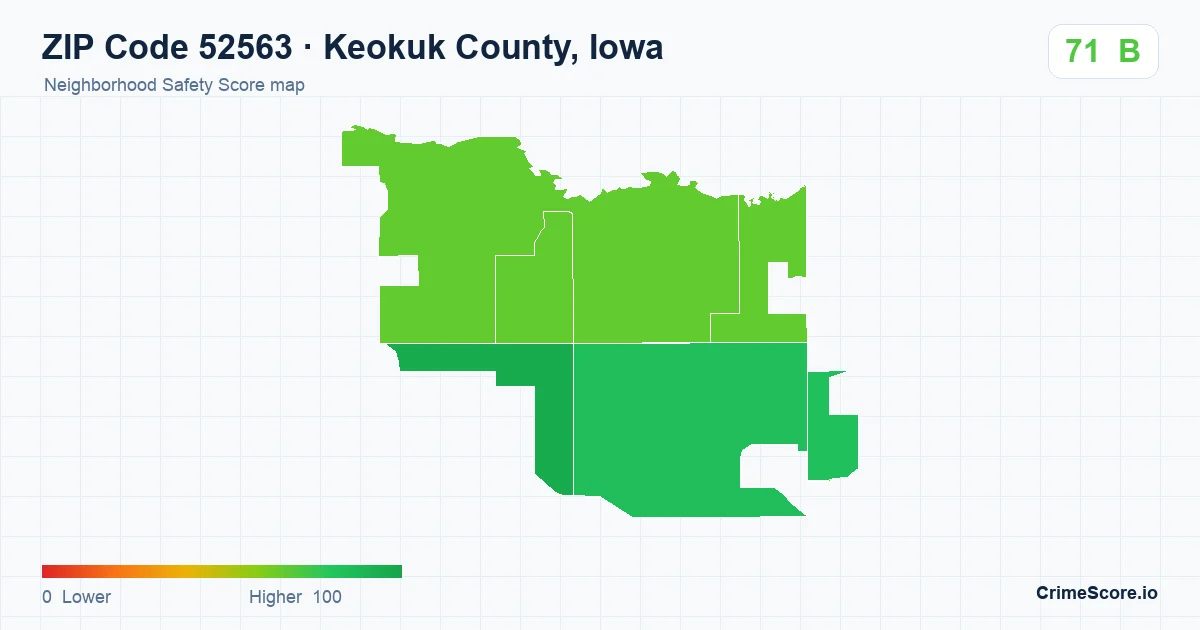 ZIP Code 52563 in Keokuk County, Iowa neighborhood Safety Score map