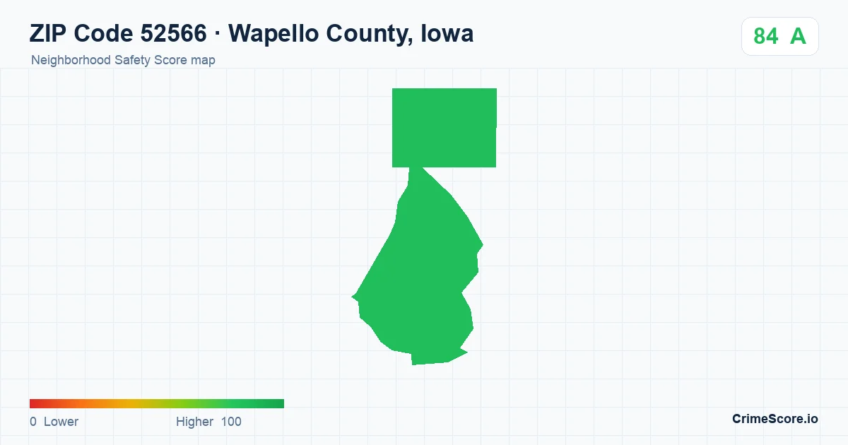 ZIP Code 52566 in Wapello County, Iowa neighborhood Safety Score map
