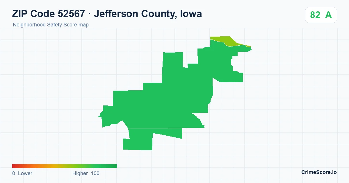 ZIP Code 52567 in Jefferson County, Iowa neighborhood Safety Score map