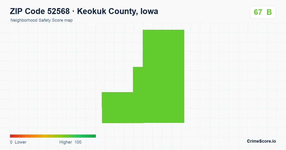 ZIP Code 52568 in Keokuk County, Iowa neighborhood Safety Score map