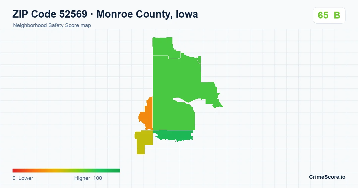 ZIP Code 52569 in Monroe County, Iowa neighborhood Safety Score map