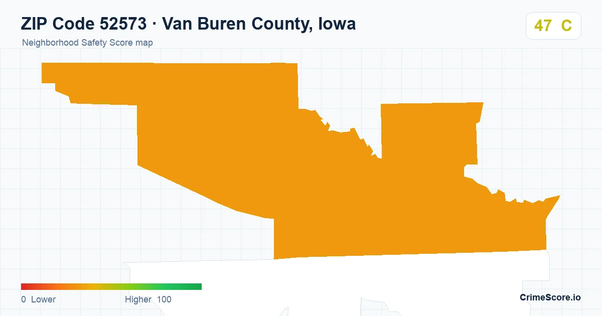 ZIP Code 52573 in Van Buren County, Iowa neighborhood Safety Score map