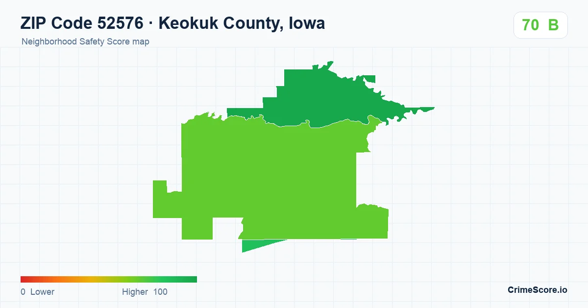 ZIP Code 52576 in Keokuk County, Iowa neighborhood Safety Score map