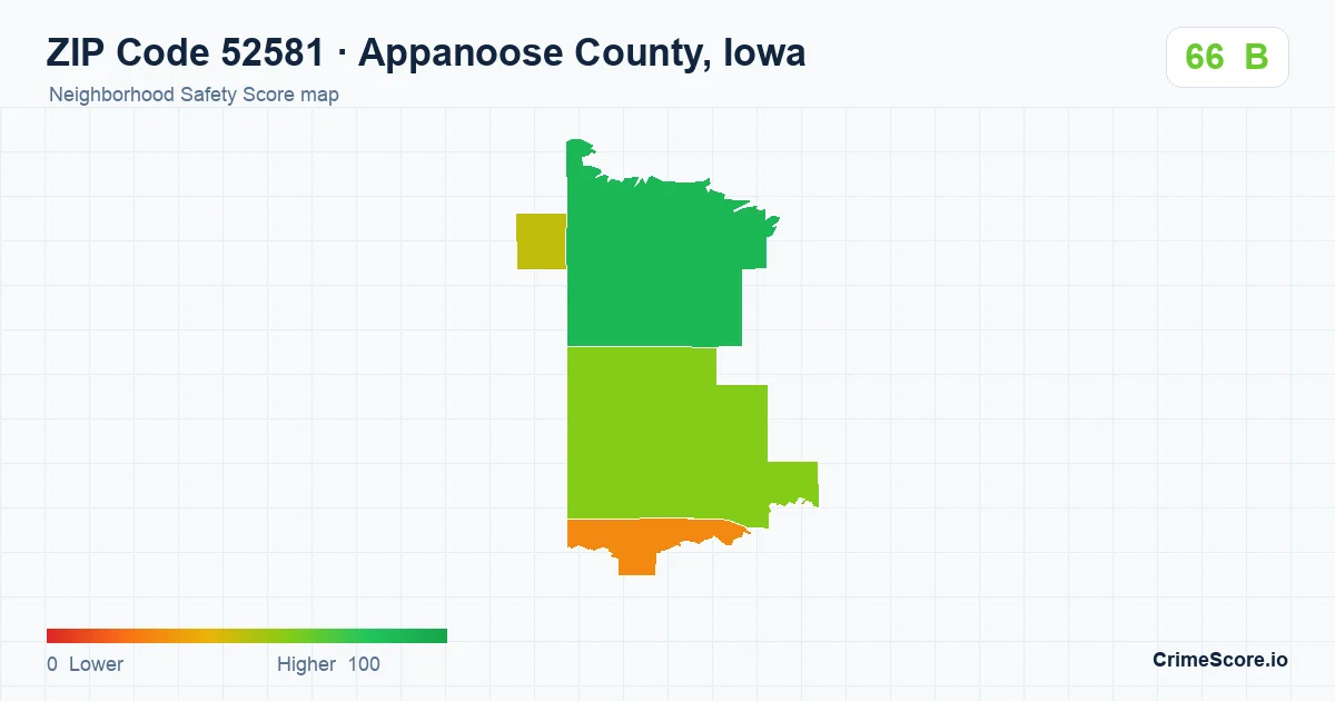ZIP Code 52581 in Appanoose County, Iowa neighborhood Safety Score map