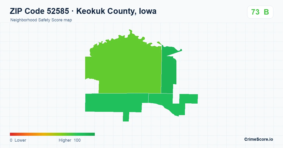 ZIP Code 52585 in Keokuk County, Iowa neighborhood Safety Score map