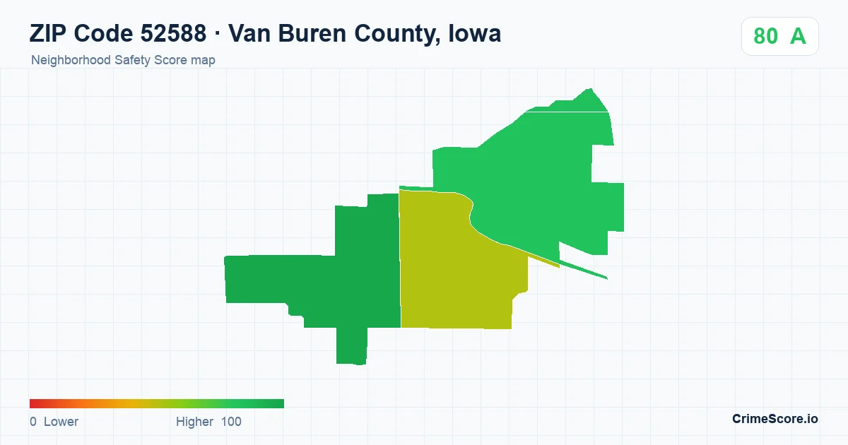 ZIP Code 52588 in Van Buren County, Iowa neighborhood Safety Score map