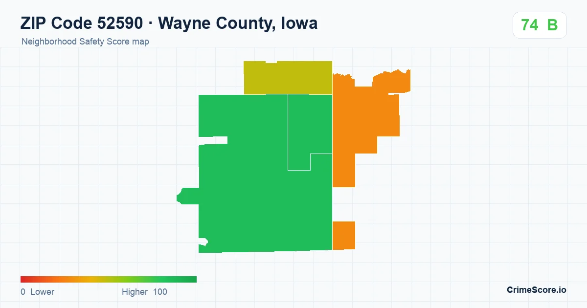 ZIP Code 52590 in Wayne County, Iowa neighborhood Safety Score map