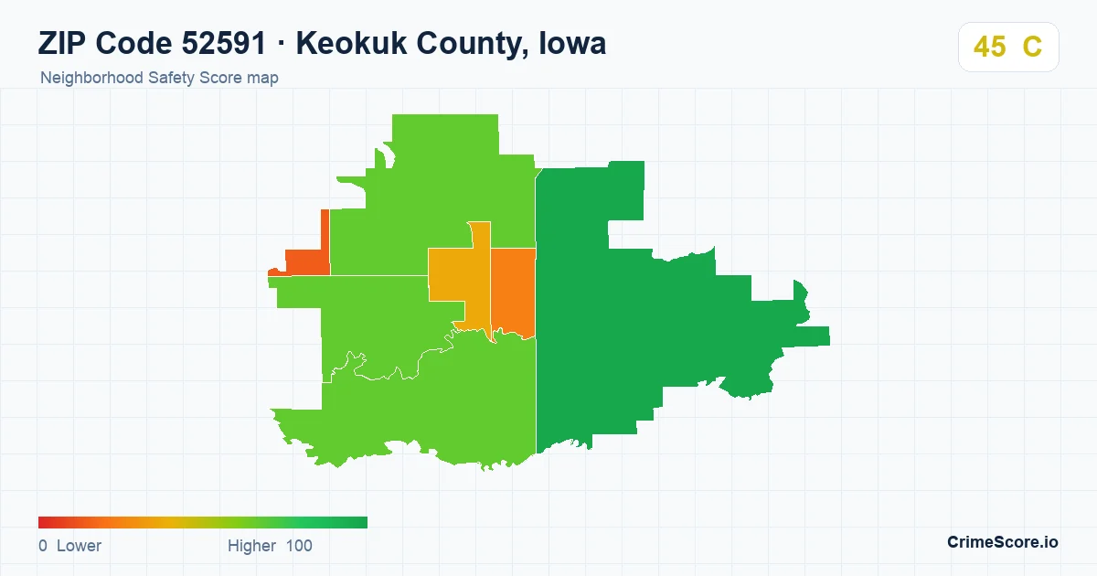 ZIP Code 52591 in Keokuk County, Iowa neighborhood Safety Score map