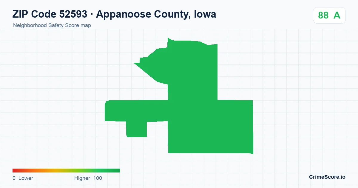 ZIP Code 52593 in Appanoose County, Iowa neighborhood Safety Score map