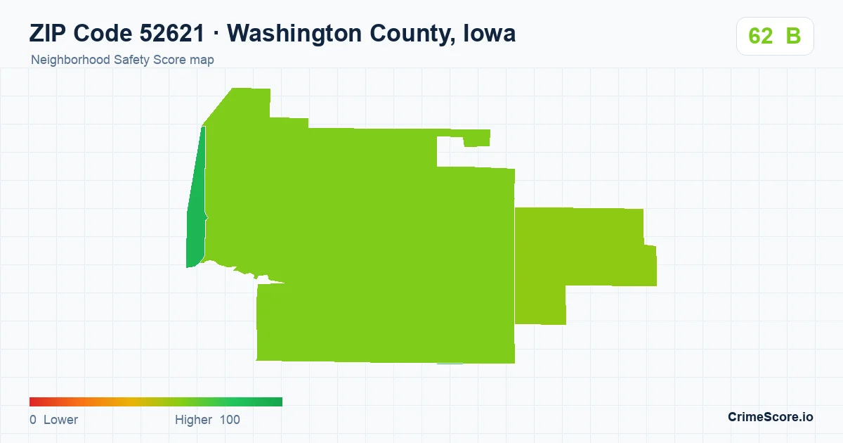 ZIP Code 52621 in Washington County, Iowa neighborhood Safety Score map