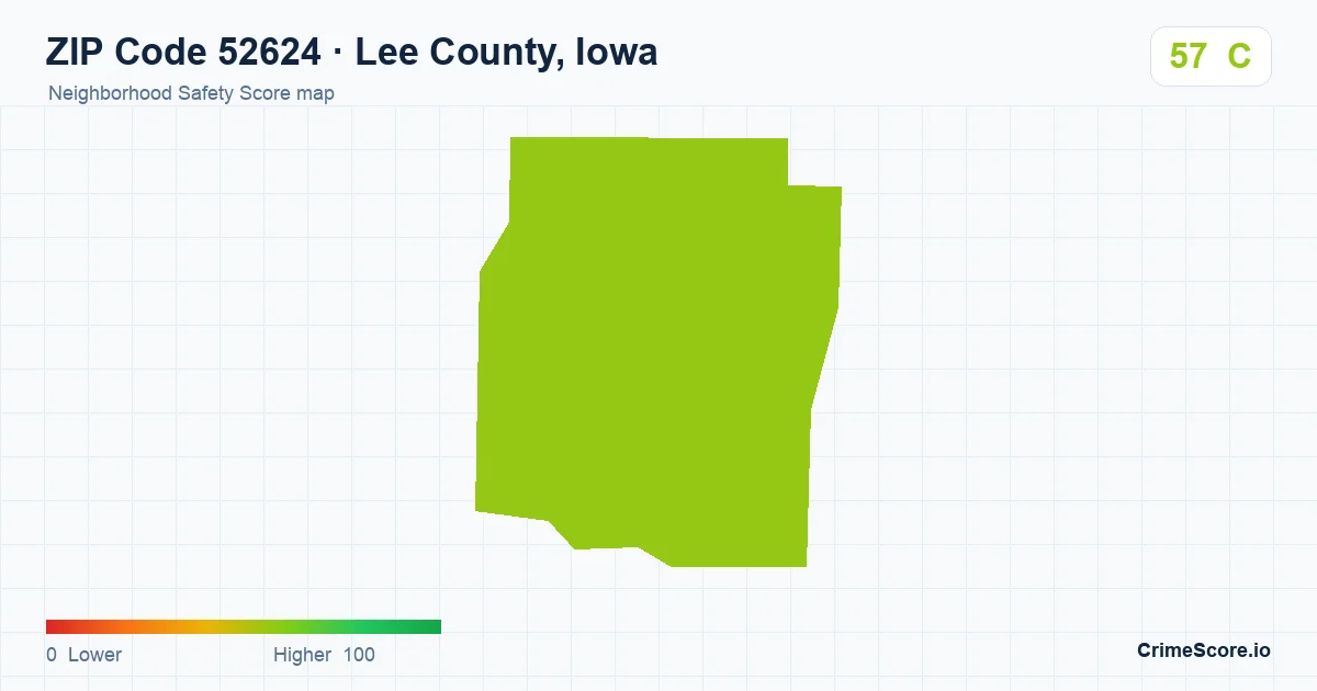 ZIP Code 52624 in Lee County, Iowa neighborhood Safety Score map