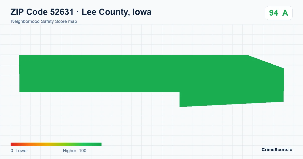 ZIP Code 52631 in Lee County, Iowa neighborhood Safety Score map