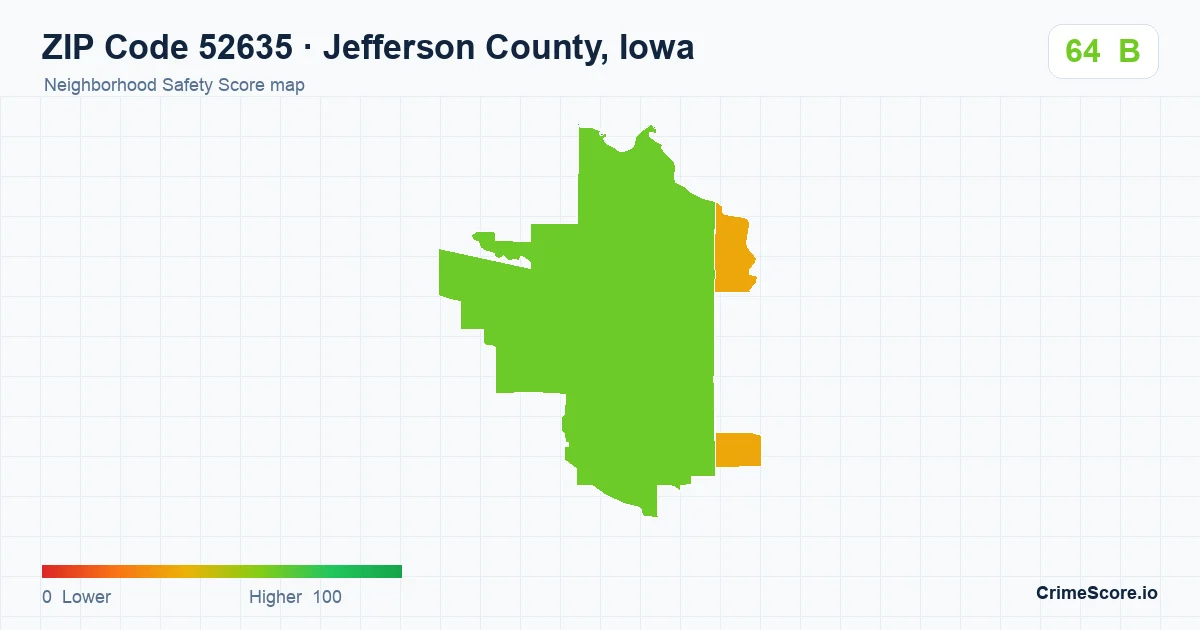 ZIP Code 52635 in Jefferson County, Iowa neighborhood Safety Score map
