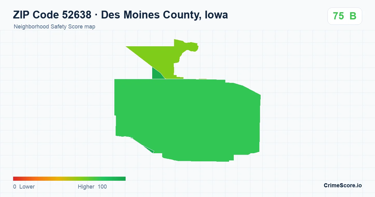 ZIP Code 52638 in Des Moines County, Iowa neighborhood Safety Score map
