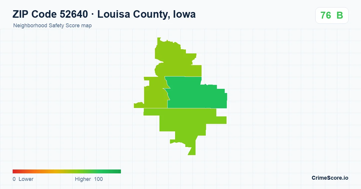 ZIP Code 52640 in Louisa County, Iowa neighborhood Safety Score map