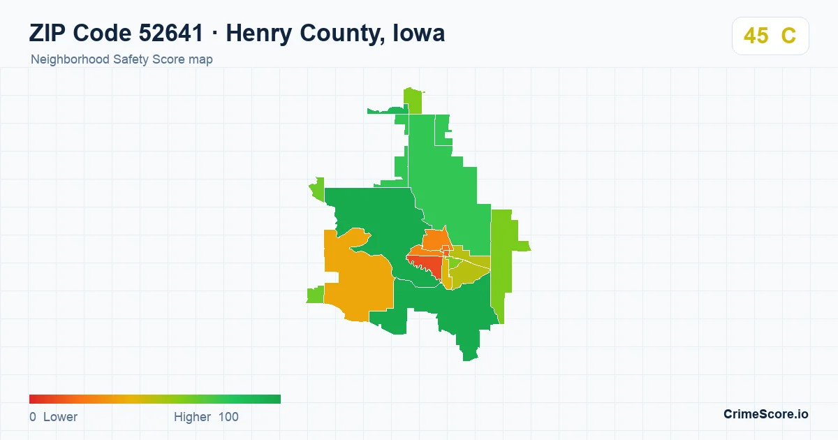 ZIP Code 52641 in Henry County, Iowa neighborhood Safety Score map