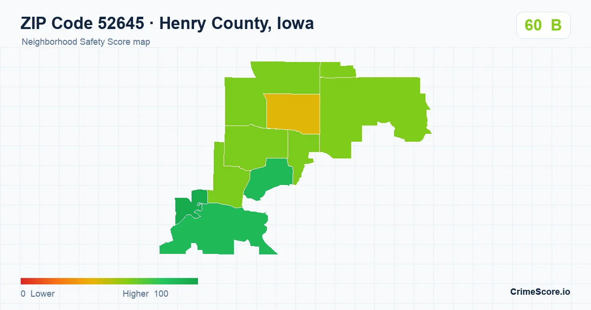 ZIP Code 52645 in Henry County, Iowa neighborhood Safety Score map