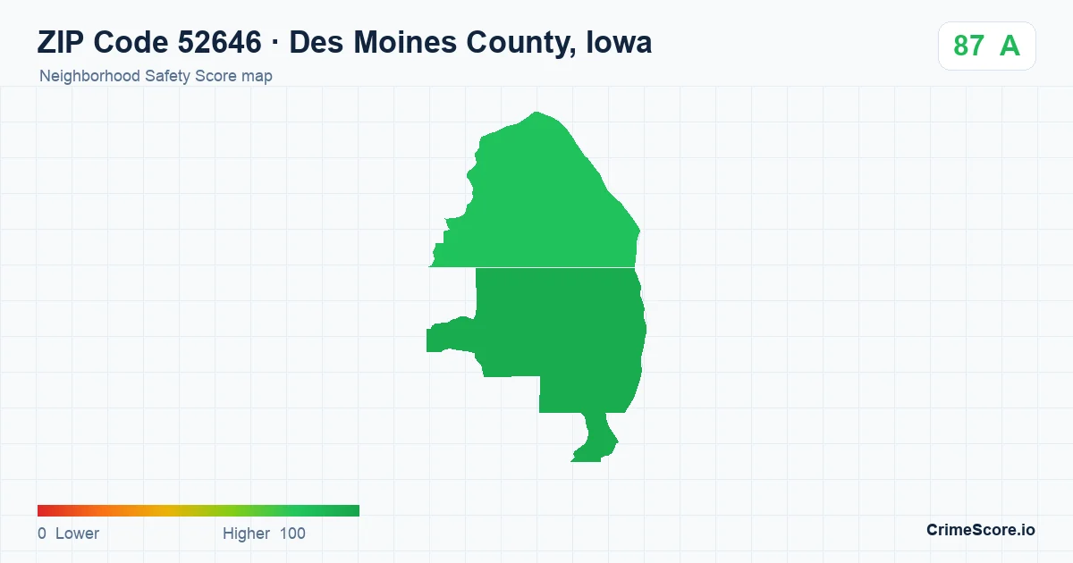 ZIP Code 52646 in Des Moines County, Iowa neighborhood Safety Score map
