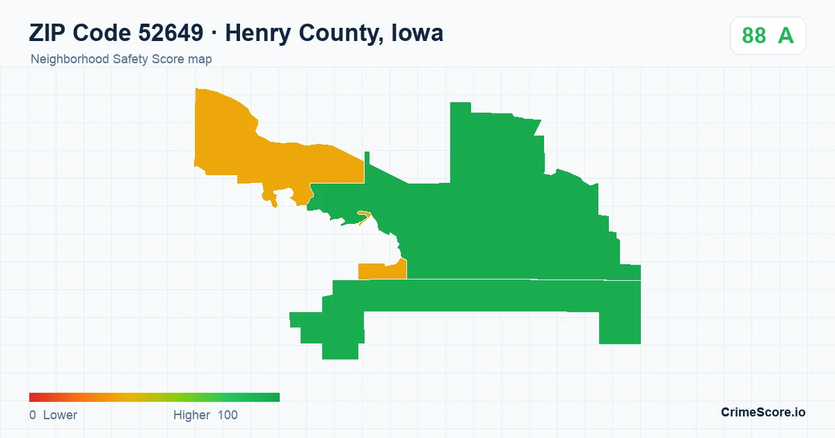 ZIP Code 52649 in Henry County, Iowa neighborhood Safety Score map